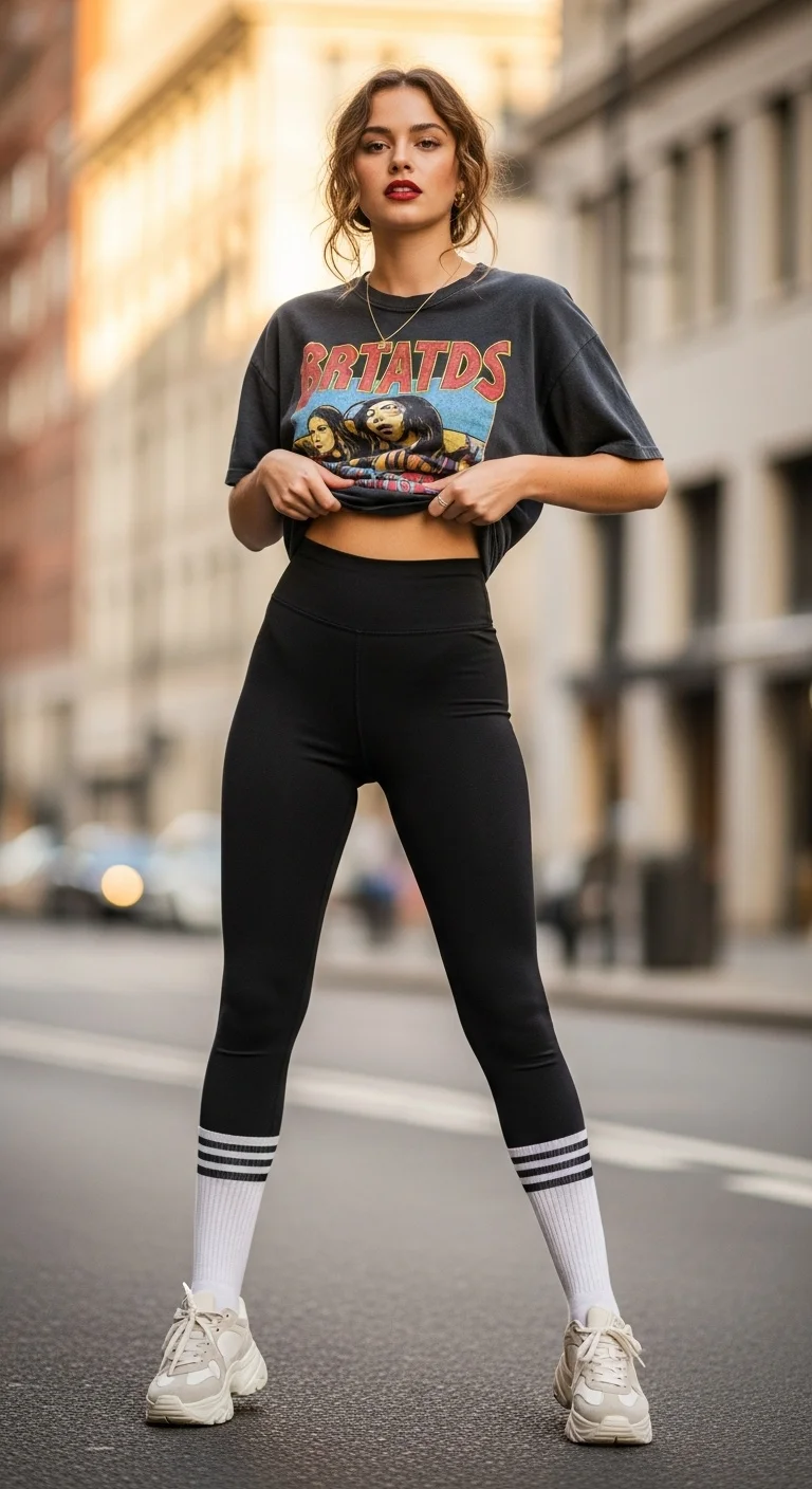 Leggings and an Oversized Graphic Tee