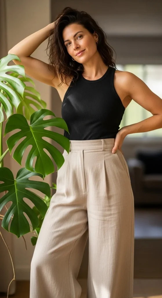 Wide Leg Linen Trousers and a Fitted Tank