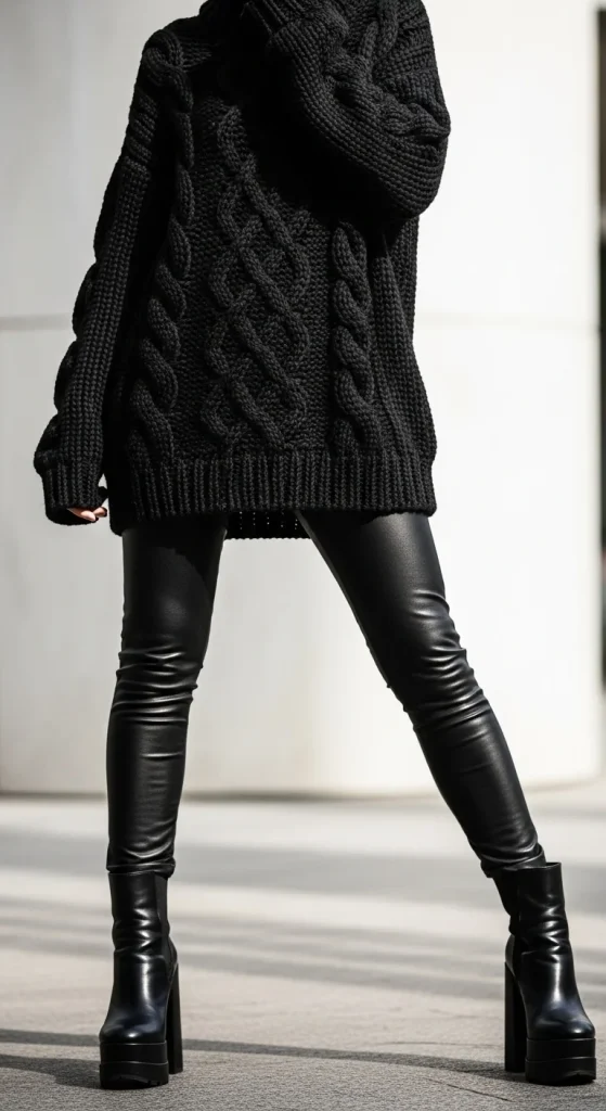 Chunky Knit and Leather Leggings