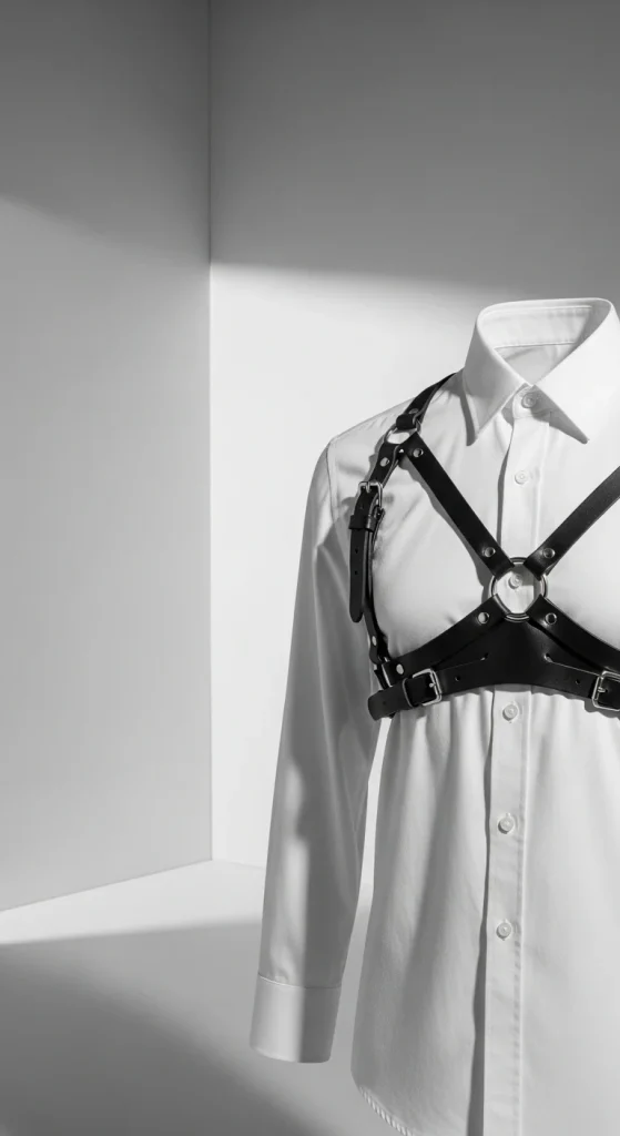 Harness Over a Crisp White Shirt